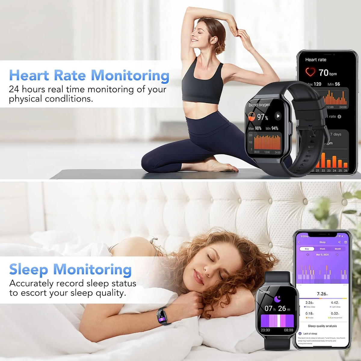Heart rate, blood oxygen and sleep tracking on the QCOQ P98