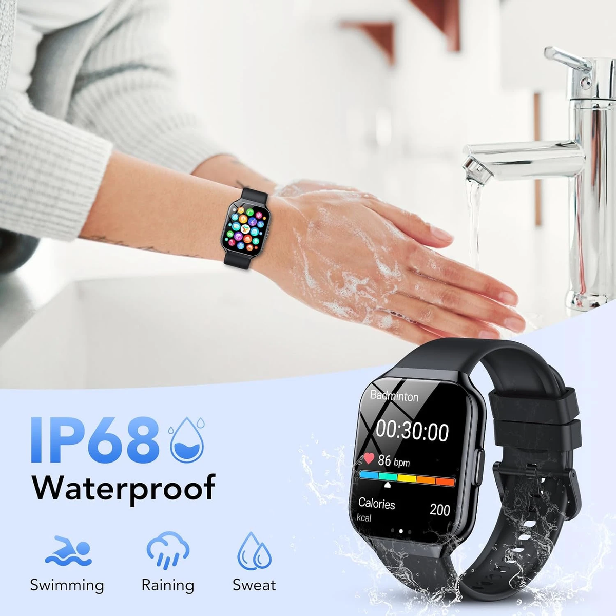 QCOQ P98 IP68 water resistance while hand washing