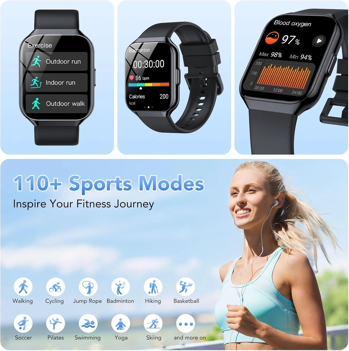 QCOQ P98 sport modes including outdoor run and badminton